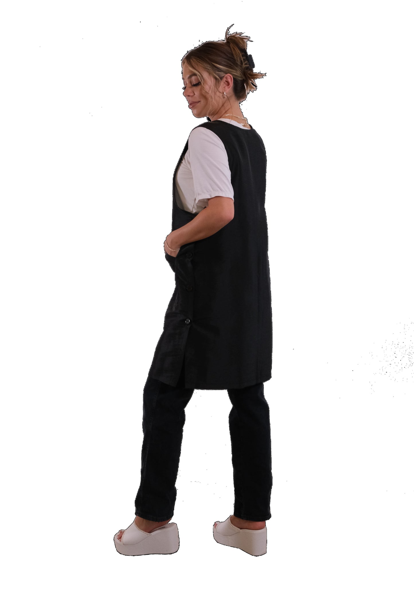 Black Side Button Apron  (WA-002 BLACK)