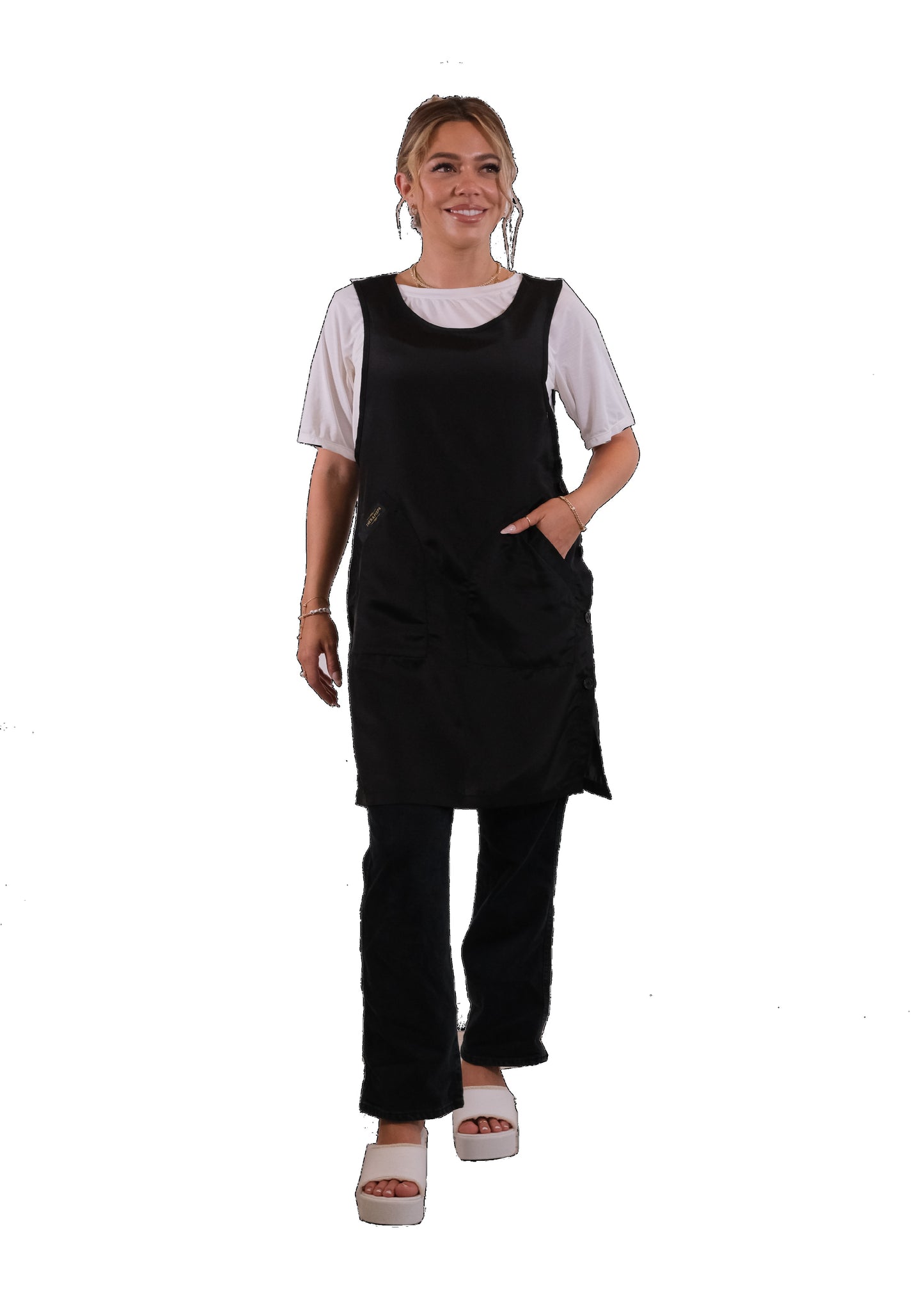 Black Side Button Apron  (WA-002 BLACK)