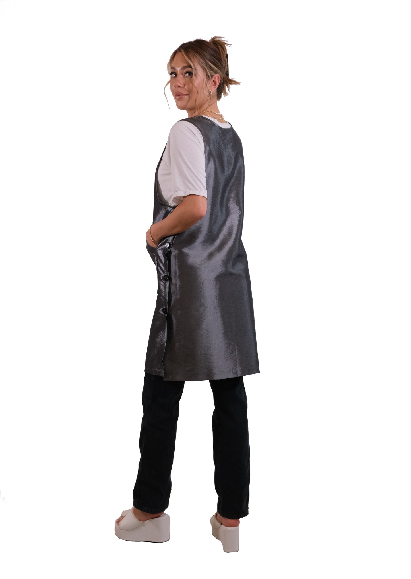 Gray Side Button Apron (WA-002 GRAY)